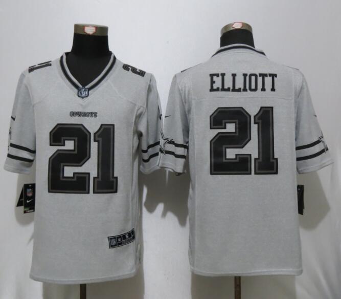 Nike Dallas Cowboys #21 Elliott Nike Gridiron Gray II Limited Jersey->women nfl jersey->Women Jersey